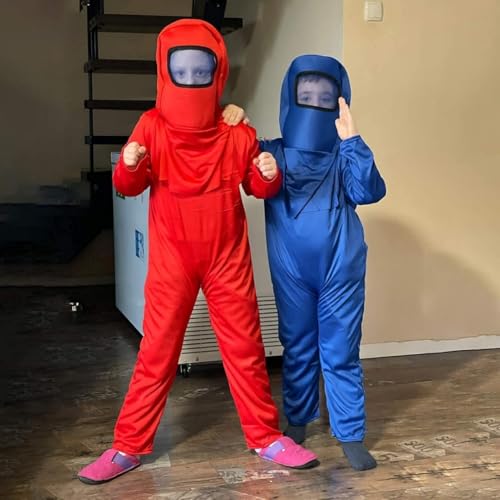 Image of WANNA PARTY WP Kids Amon Us Astronaut Costume Game Space Suit Red Blue Jumpsuit Halloween Backpack Cosplay Costumes For Boys Age 8-10 Years,Size L - Polyester