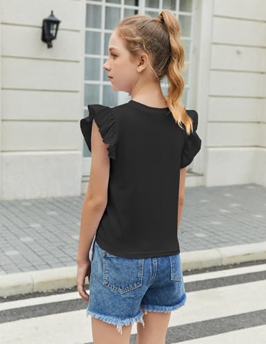 Image of Arshiner Girls Shirt - Short-Sleeve Twist Front T-Shirt for Girls with Cute Flying Sleeves - Summer Blouse Tunic Tee Tops