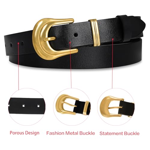 Image of Aurolran Women's Leather Belt with Buckle - Ideal for Dresses, Jeans, and Coats