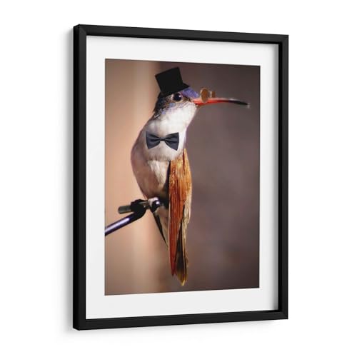 Canvas Lab | Little mister by Ezdrifter | 11 x 15 in | Fine Art Framed Print, Frame Color: Black, With Mat | Animals, Nature, Birds, Hummingbird | Wall Decor for Bedroom, Living Room or Office