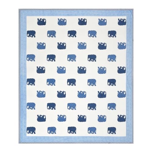 Image of Living Roots Ethnic Jaipur Block Print Double Cotton Bedsheet & 2 Pillow Covers, for Mattress Upto 6 inches Thick, No Colour Bleeding, Blue Colour, King Size 90 * 108 inches, 120TC (615-A)