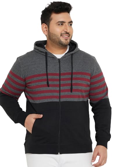 AUSTIVO Men's Multi Full Sleeve Striper Hooded Plus Size Sweatshirt-picture-25