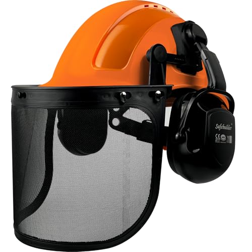 SAFEBUILDER Q20X - Casco de seguridad forestal 3 en 1 con diseño de carbono, casco de arborista de motosierra con protector facial y orejeras, protección auditiva, cascos duros ANSI Z89.1 OSHA