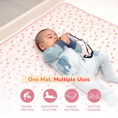 Image of TIDY SLEEP Waterproof Baby Messy Mat | Multipurpose Splash Mat for Under High Chair, Art & Craft, Feeding, Playtime | Anti-Slip, Easy Clean, Foldable | 95x95 cm | Blossom Pink