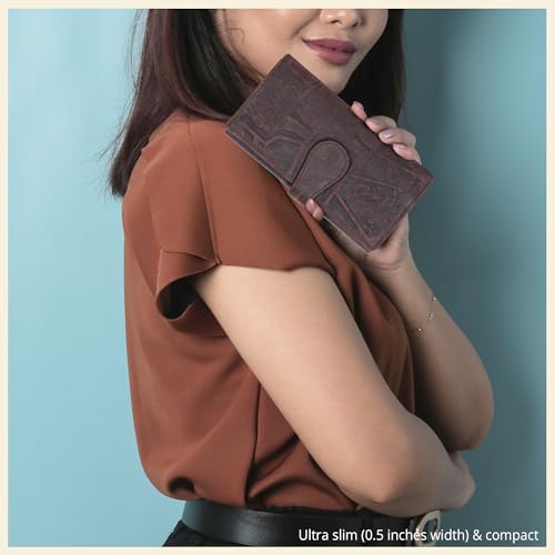 Image of Real Leather Women Wallet Leather with RFID Blocking -Trifold Card Holder Designer Ladies Clutch with ID Window Wallets
