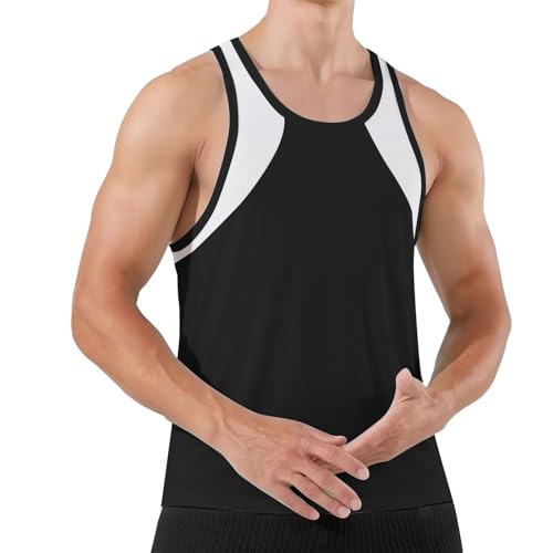 Ärmellose Kompressionsweste für Herren, enganliegend, elastisch, leicht, atmungsaktiv, schnell trocknend, ideal zum Laufen, Training, Heben, alle Hochleistungs-Fitnessanwendungen, Schwarz , L