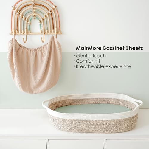 Image of MairMore Muslin Bassinet Sheets for Babies - Soft & Breathable 100% Cotton Fitted Sheets for Oval, Rectangle, Hourglass Bassinet Mattress Pads, 2-Pack (Ivory & Pink)