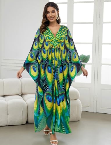 Image of KECVOT Kaftan Dresses for Women Plus Size Batwing Sleeve Caftans Long Bathing Suit Cover Up Maxi Beach Dress Loungewear