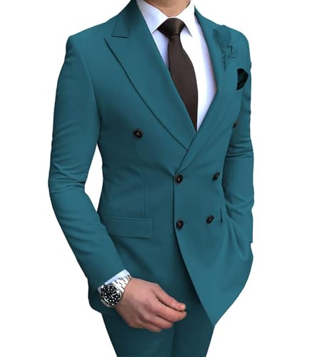 Men's Double Breasted Suit Blazer Slim Fit Casual Sports Coat for Wedding Peak Lapel Business Suit Blazer(1 Jacket)