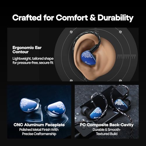 Image of Linsoul Kiwi Ears Cadenza II 10mm Titanium Driver in Ear Monitor, HiFi Wired IEM Earphones with KARS 2.0, Precise Tonal Balance, CNC Aluminum Faceplate for Musicians Audiophiles Gaming (Blue)