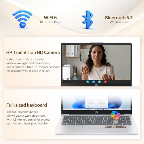 Image of HP 14 inch HD Business & Student Laptop, with Office 365 & Copilot AI, AMD Athlon 7120, 4GB RAM, 1.12TB Storage (128GB UFS + 1TB Docking Station Set), Radeon Graphics, Wi-Fi 6, Windows 11, Moonlight Blue