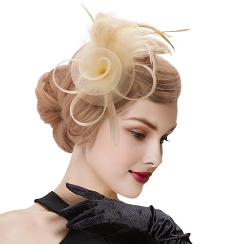 Image of DRESHOW Fascinators Hats for Women Tea Party Fascinator Hats Vintage 50s Headwear Cocktail Wedding Church Derby Hat