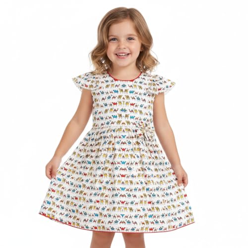 Chandrakala Toddler Girls Frock Baby Girl Cotton Printed Summer Dress with Flutter Sleeves Birthday Party Wear (KG124-P)2