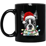 tazza divertente boston terrier santa natale albero luci natale tazza di caffè per casa ufficio