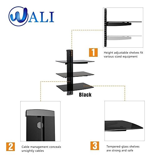 image for WALI Floating Shelf with Strengthened Tempered Glass for DVD Players, 