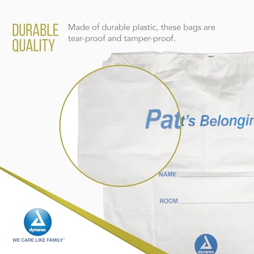 Image of Dynarex 8014 Patient Belonging Bag with Drawstring, 18 inch Length, 20 inch Width, 4 inch Height, Clear, Pack of 250