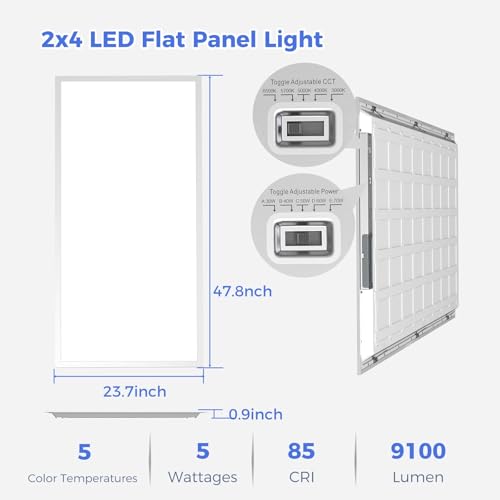 Image of AIKVSXER 12 Pack 2x4 LED Flat Panel Light, Dimmable Recessed Drop Ceiling Light Fixture for Office Kitchen,9100LM,Switchable 5CCT 3000K /4000K /5000K /5700K /6500K, 5 Wattages 30W /40W /50W /60W /70W