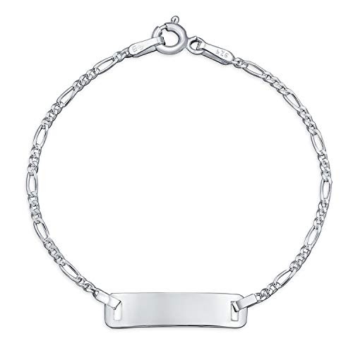Bling Jewelry Bracelet D'Identification Fin Et Délicat Personnalisé Avec Plaque De Nom Figaro, Pour Poignet Petit De 6 Pouces, En Argent Sterling .925, Pour...