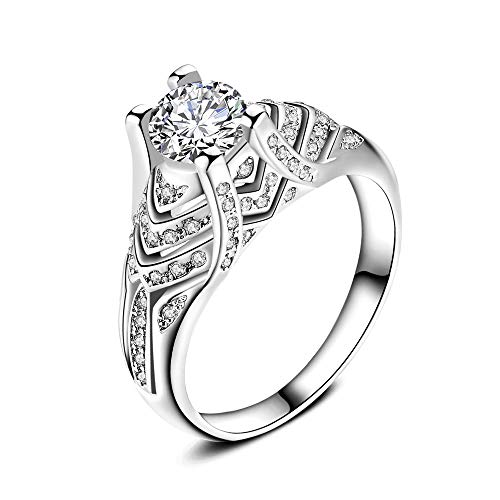 Uloveido White Gold Plated Fashion Jewelry Cocktail Ring for Women in Silver Color with Cubic Zirconia (Size 6 7 8 9 10) HR271