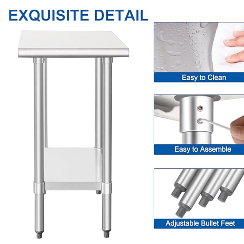Image of HARDURA Stainless Steel Table 30X18 Inches with Undershelf and Galvanized Legs NSF Heavy Duty Commercial Prep Work Table for Restaurant Kitchen Home and Hotel