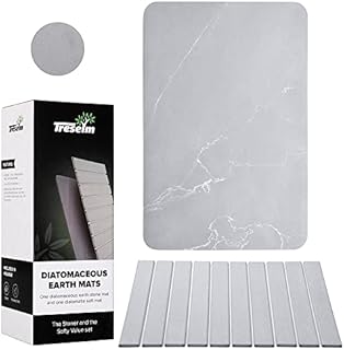 Treselm 2PC Rollable Stone Bath Mat, Diatomaceous Earth Bath Mat, Anti-Slip, Super Absorbent & Quick Drying Mat for Shower, Sink & Kitchen (15x23, Grey)