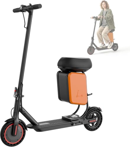 Qlaway Electric Scooter with Seat for Adults 8.5 Solid Tires 19MPH 350W Powerful Motor 15Miles Long Range Foldable & Portable Commuter Escooter with Dual Braking System APP Control - Black