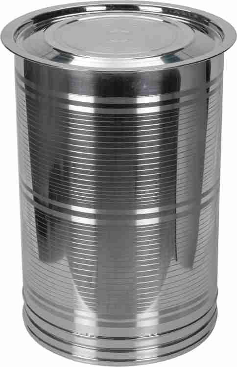 KumarG multi capacity |Stainless Steel Matka Pawali/Drum with Mirror Polish | Impressive | Laser Impact and Extra Shine (Storage Box/Drum) by Mangalam (12 in) (50, Circular, Silver Line, 1, 50)