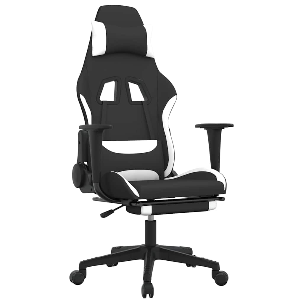 Sedia Da Gioco Con Poggiapiedi In Tessuto Girevole Bianco E Nero