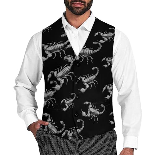 Cartoon Scorpion Men's Suit Vest Slim Fit Business Dress Party Pattern Waistcoat Vest Top