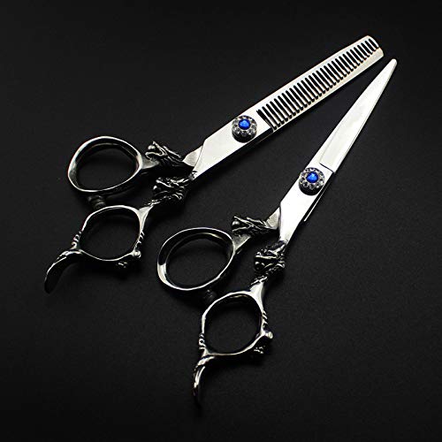Professional Hair Cutting Shears, Professional Japan 440c 6 inch gem dragon handle hair cutting scissors haircut thinning barber haircutting shears Hairdresser scissors kit (Color : Set)
