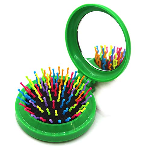 Folding Travel Mirror Hair Brushes Portable Wet Magic Mini Pop Up Hair brush Pocket Comb For Women (Green)