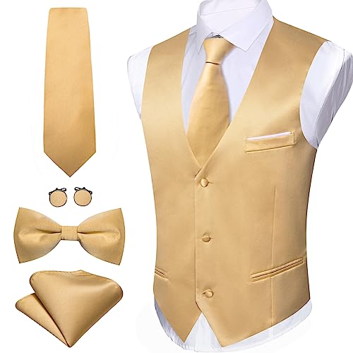 Barry.Wang Mens Formal Business Suit Vest Slim Fit Casual Solid Color Dress Waistcoat Tie Bow Tie Set Wedding Party4