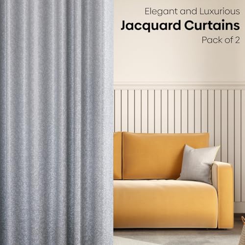 Image of haus & kinder Printed Jacquard Door Curtains 7 Feet Long Pack of 2 Door Curtains, 7 Feet Curtains for Door (Willow Breeze, Frost Blue Nature 130x213 CM)