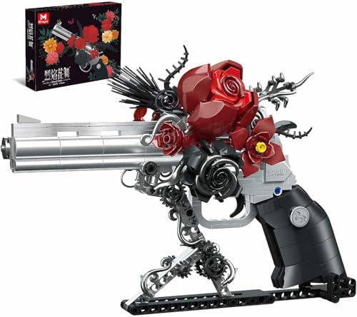 LMGOV Gothic Rose Mechanical Display Building Blocks Set, Black & Silver Floral Art...