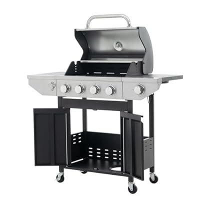 Evedy 4-Burners Propane Gas BBQ Grill with Side Burner & Porcelain-Enameled Cast Iron Grates,42000BTU BTU Output for Outdoor Cooking Kitchen and Patio Backyard Barbecue,Stainless Steel Propane Grill