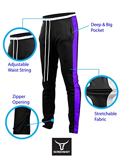 Image of SCREENSHOT Screenshotbrand Mens Hip Hop Slim Fit Track Pants - Athletic Jogger Bottom with Side Taping