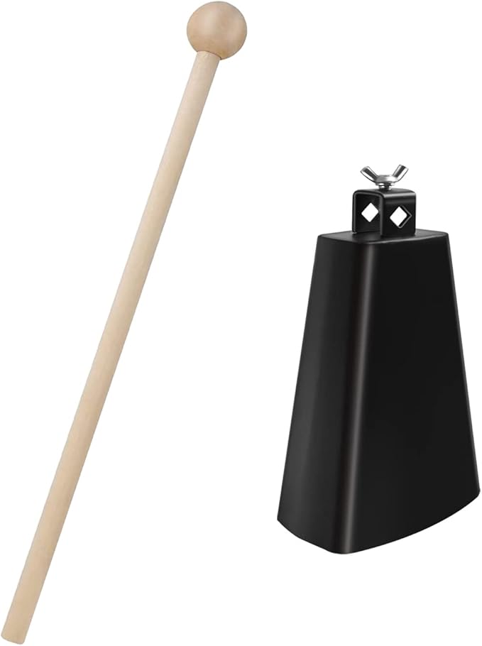 Soulmate Cowbell Instrument 4 inch Metal Steel Cow Bell Noise Makers Cowbell Hand Percussion Cow Bells with Handle Stick for Drum set