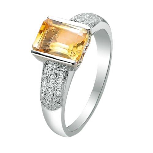 Bague Citrine en Or Blanc 14K : Cadeau Idéal pour Mariage et Fiançailles