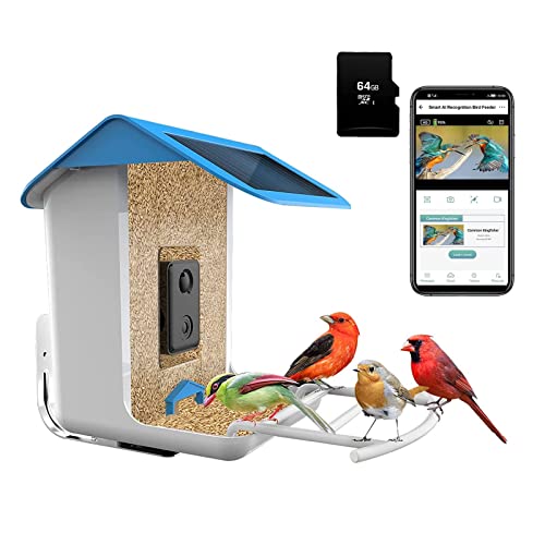 Bird Feeder Camera, Smart Bird Feeder with Camera Wireless Outdoor Solar Powered IP65 Waterproof 1080P HD Video Camera Bird Feeder