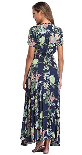 Image of VintageClothing Women's Floral Maxi Dresses Boho Button Up Split Summer Casual Long Dress Beach Party Dress