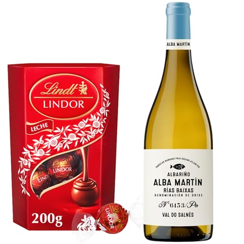Alba Martín - Vino Blanco | Estuche con Lindor 200g | Albariño fresco y vibrante | Detalle delicado y sabroso | Regalo gourmet diferente