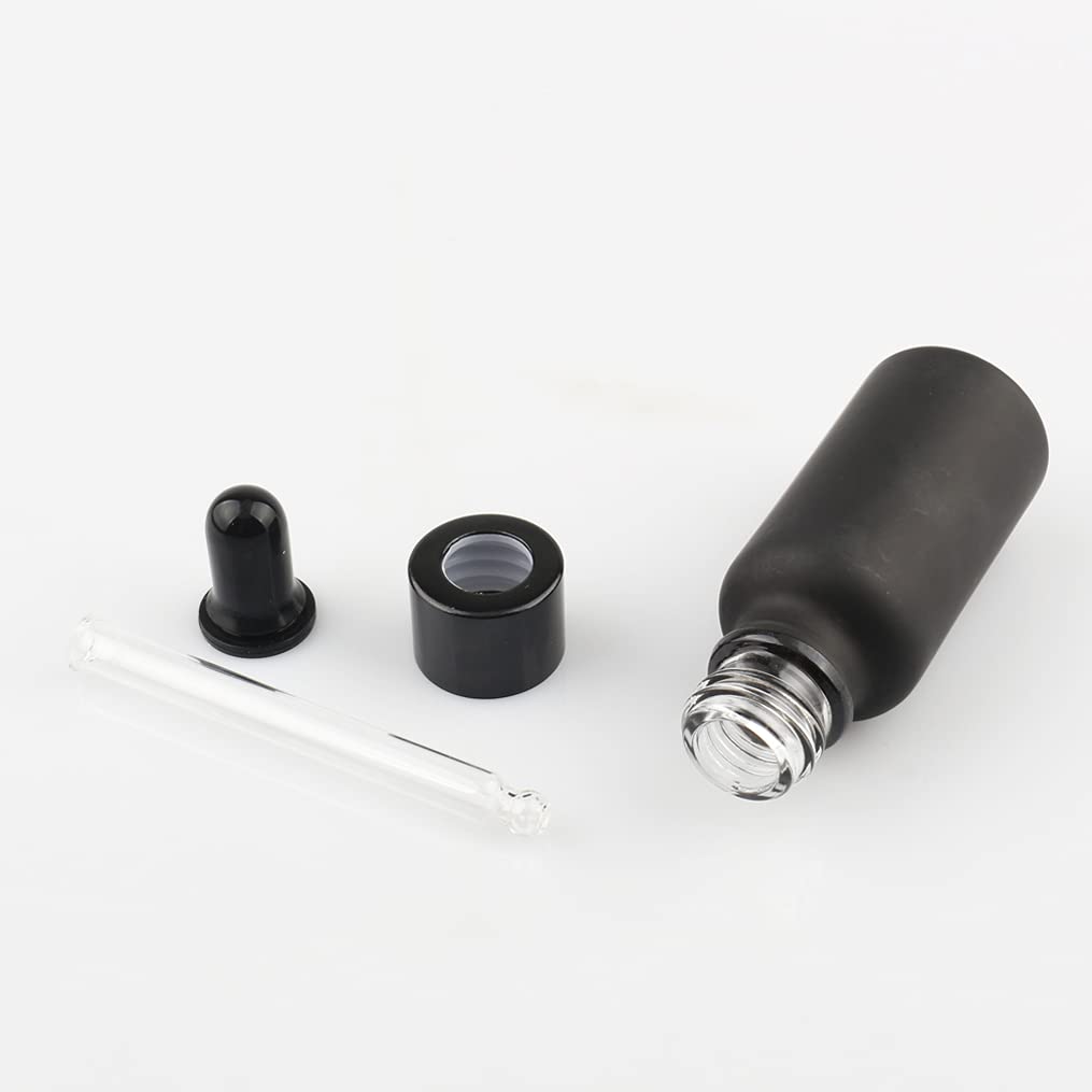 24 Stück 20ml Matt schwarz Pipettenflasche Tropfpipetten mit Schwarz Pipettenring für Ätherisches Öl,Aromatherapie, Massage, Duftöl Probe,Make-up,chemische Flüssigkeit + 4x Trichter