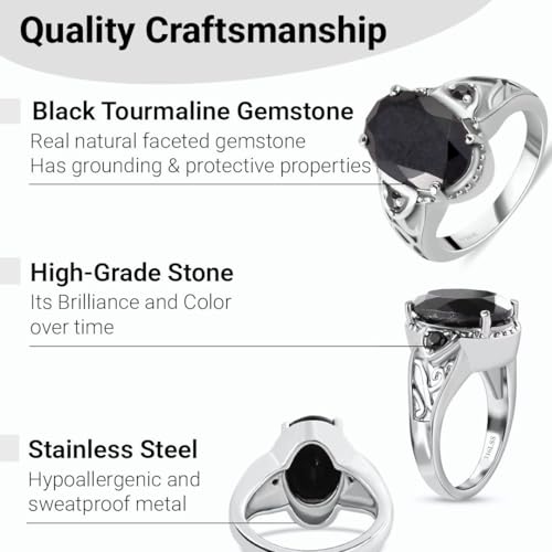 Black Tourmaline Ring Spinel - Birthstone Rings for Women - Engagement Promise Statement Vintage Stainless Steel Tourmaline Jewelry Birthday Gifts for Womens4