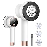 Leva Pelucchi Elettronico Ricaricabile con 3 Livelli di Potenza Regolabili,Togli Pelucchi a 6 Lame per Abiti e Tessuti,Cavo di Ricarica USB, con Spazzola e Lame di Ricambio - Bianco