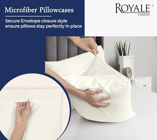 Image of Royale Linens Standard Pillowcase Set of 2 - Bed Pillow Cover - 20 inchx26 inch - 1800 Brushed Microfiber, Wrinkle & Fade Resistant - Soft & Cozy- Standard Size Pillow Case (STD,Ivory)
