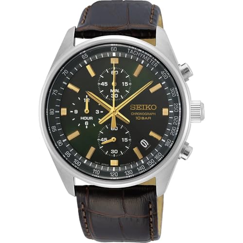Seiko Reloj Analógico para Hombre de Cuarzo japonés con Correa en Cuero Genuino SSB385P1