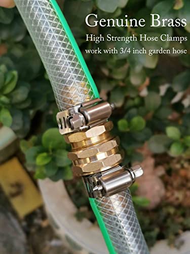 Plg Brass 3/4" Hose Repair Connector With Clamps, Male And Female Garden Hose End Repair Fittings 2 Set #TOP6