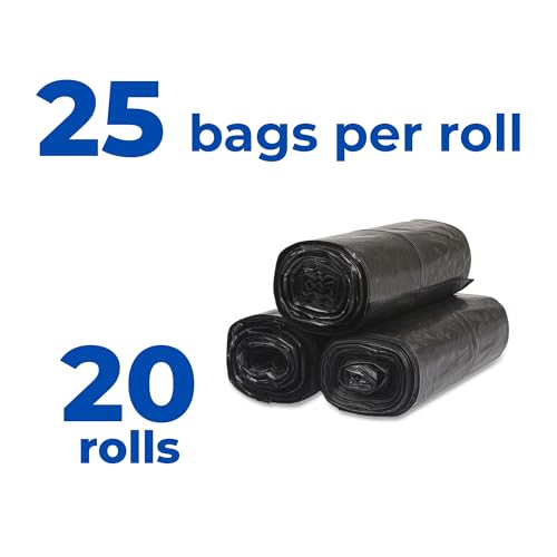 Image of Inteplast 33 Gal Capacity Coreless Roll Trash Can Liner, 33 x 40 Inches, 11-Micron Thickness, Black Color, 25 Bags per Roll, 20 Rolls (500 Count) | S334011K