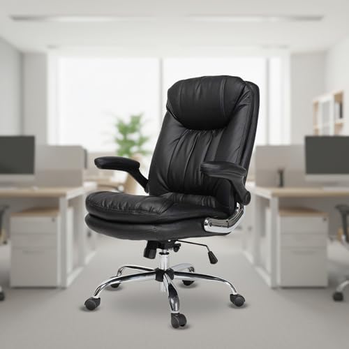 Image of Premium Leatherette Executive Office Chair with Chrome Base & Padded Armrests | Adjustable Height Swivel Desk Chair for Office & Home | Polypropylene Plastic & Nylon Material | Black