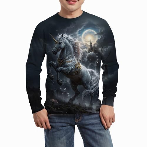 Boy's Girls Comfy Print 3D Horse Sport Long Sleeve Crew Neck Sweatshirt With 6-14 Years